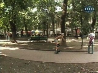 Topless Rollerblading Prank